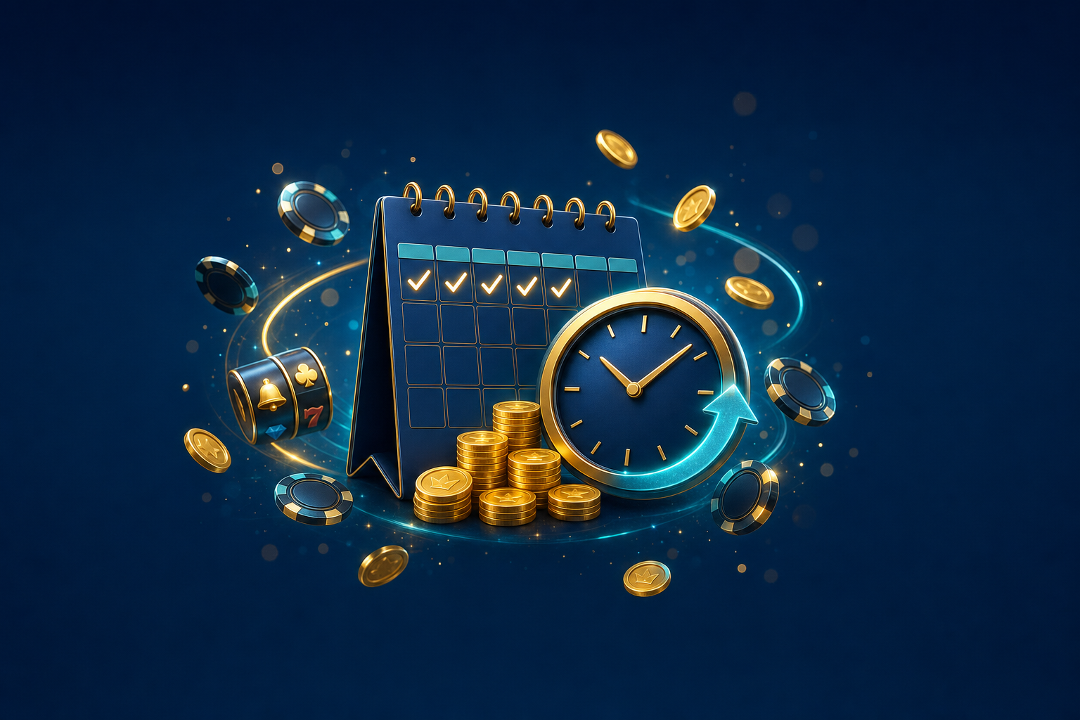 PlayBaze weekly cashback banner with CAD chips and teal gold lighting